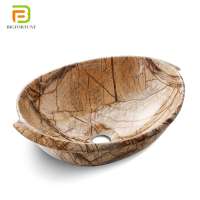 Popular natural stone pattern marble ceramic washbasin use in street side