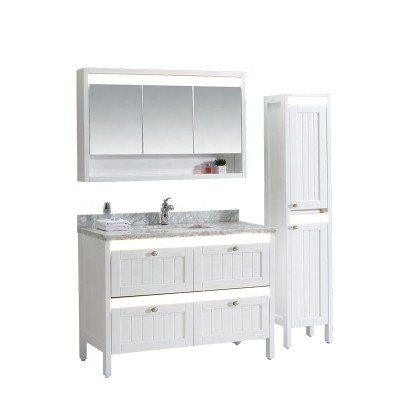 White plastic single vanity and sink set freestanding bathroom vanity