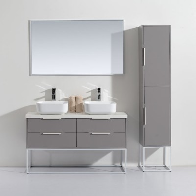 Factory Direct Sale Modern Floor Stand Double Wash Basin Bathroom Cabinet With Side Cabinet