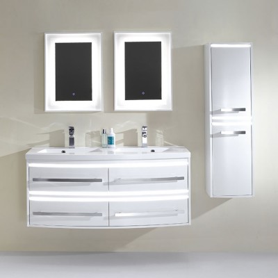 Plywood With Matt White Lacquer Finished Wall Mounted Hanging Mirrored Storage Bathroom Cabinets In Bathroom