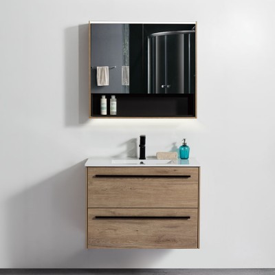 Ojans Modern Hotel Furniture 32 Inch MDF Wall Hung Single Sink Bathroom Mirror Led Lighting Cabinet Vanity