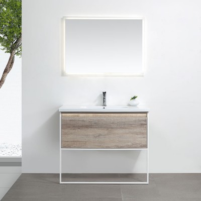 Modern Waterproof Stainless Steel Floor Stand 42 Inch Bathroom Mirror Cabinet With Led Light