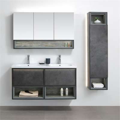 Best Price Modern Sink Vanity Laminated Wood Cabinet Hanging Led Black Bathroom Cabinets